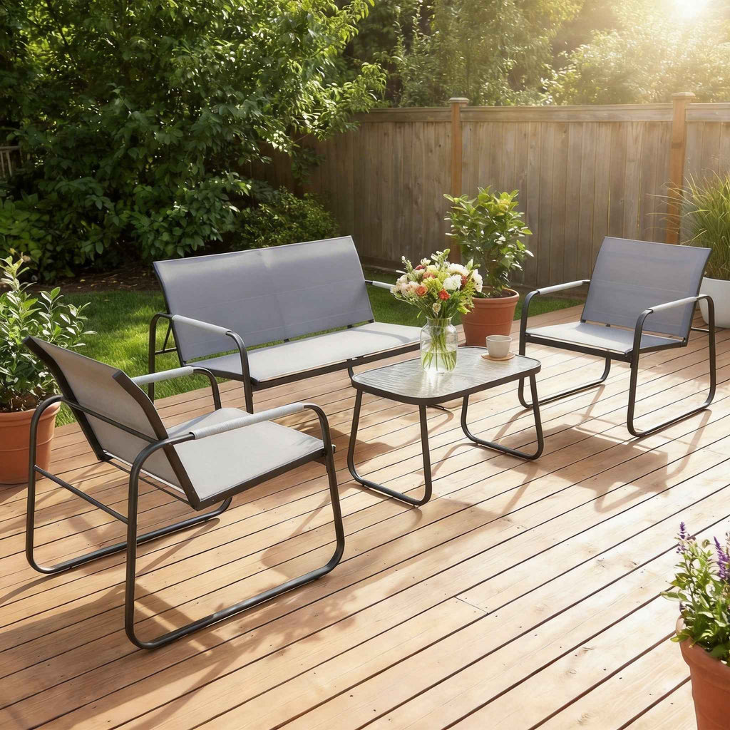Outsunny 4-Piece Garden Set with 2-Seater Sofa, 2 Chairs and Coffee Table, Grey Metal Frame