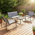 Outsunny 4-Piece Garden Set with 2-Seater Sofa, 2 Chairs and Coffee Table, Grey Metal Frame
