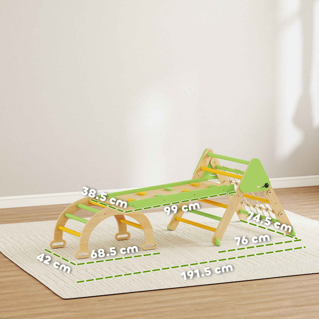 AIYAPLAY 8-in-1 Children's Play Set with Triangle, Smooth Wall and Arch, Made of Poplar and Pine Wood, 191.5 x 74.5 x 63 cm