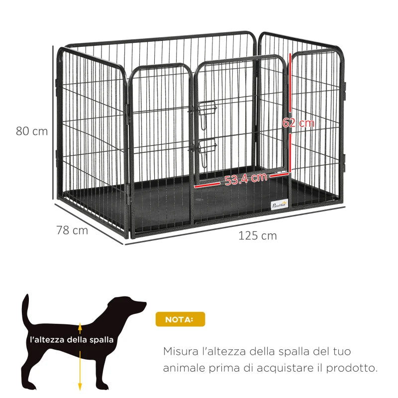 Metal Dog Kennel with Door and Bottom Tray, 125x78x80cm, Grey