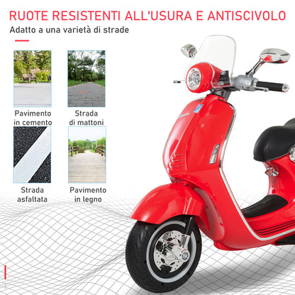 Electric Motorcycle for Children with Official Vespa License, 2 Wheels, Lights and Sounds, 108x49x75 cm, Red