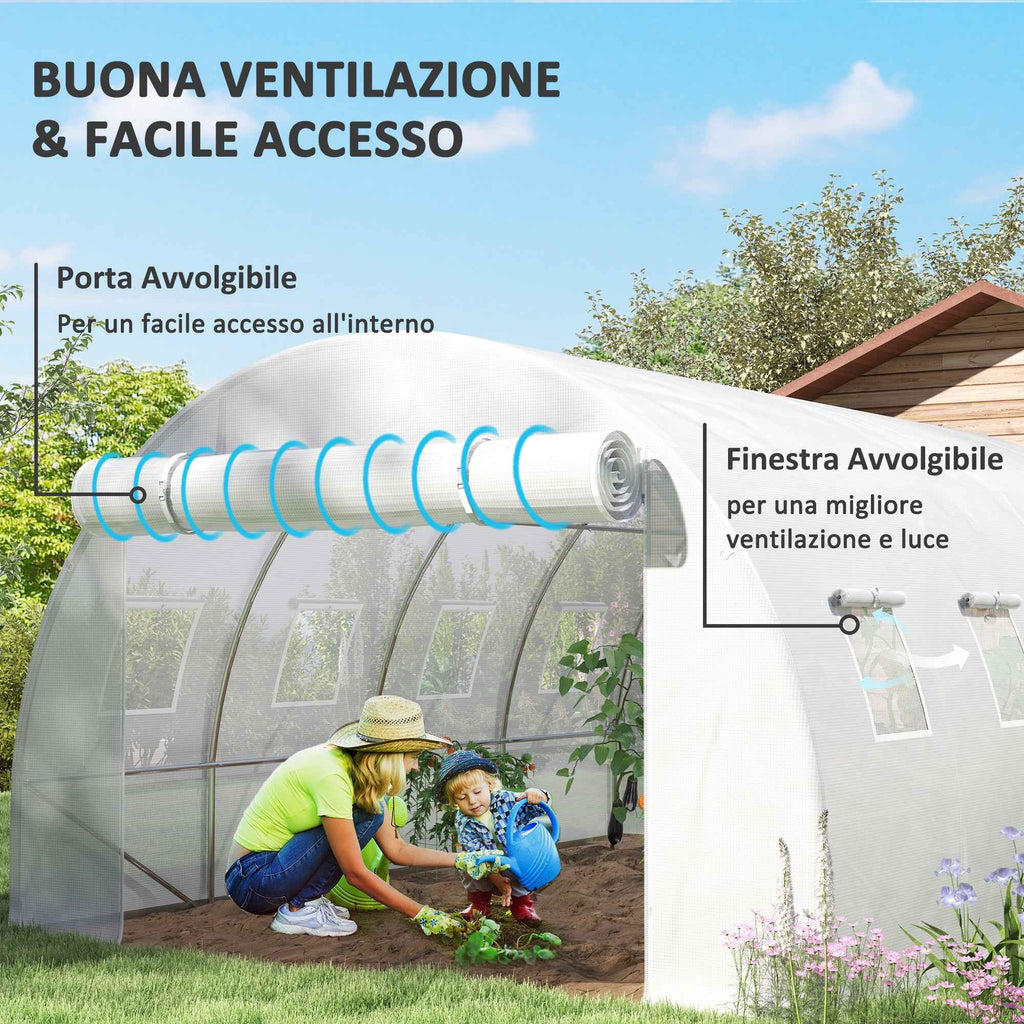 Outsunny PE Greenhouse Cover with 8 Windows, Roll-Up Door and Buried Edges, 4x3x2 m, White
