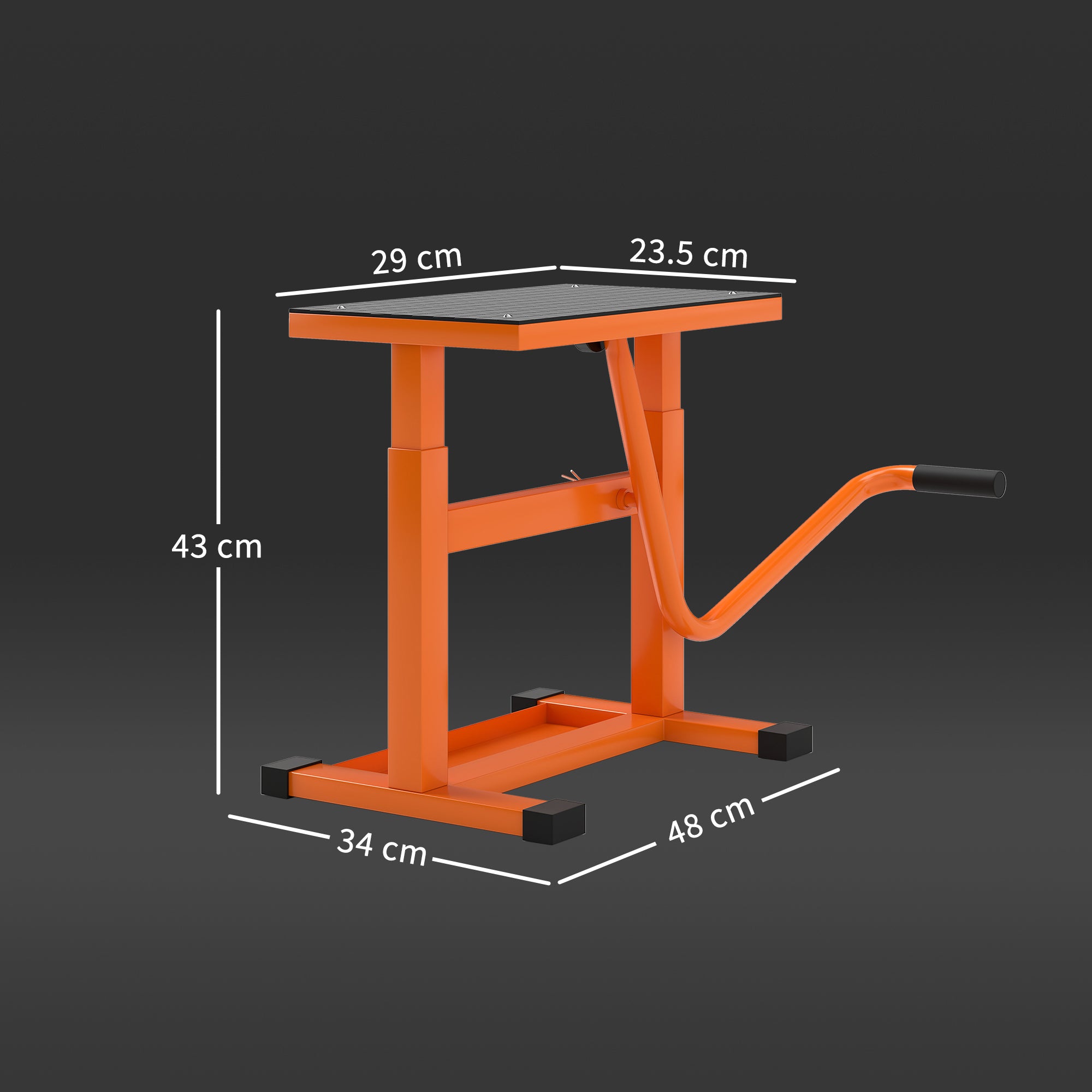 Motorcycle Stand Max 150 kg in Metal with Rubber Surface and Crank, 48x34x43 cm, Orange