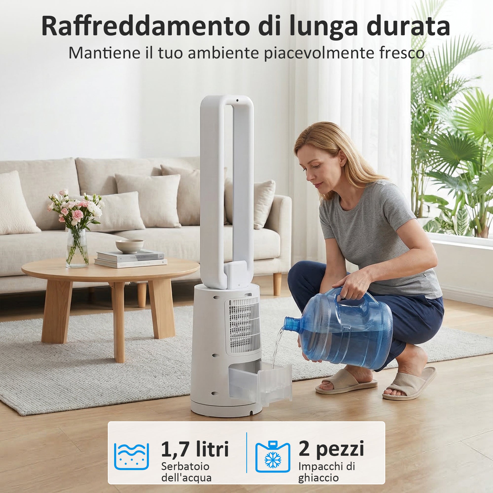 Evaporative Air Cooler with 15H Timer, 109.5 cm, White