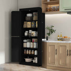 HOMCOM Tall Kitchen Cabinet with 6 Adjustable Shelves and 4 Wooden Doors, 76x40.5x184 cm, Black