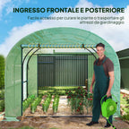 Outsunny 3x3x2 m Steel and UV-Resistant Polyethylene Tunnel Greenhouse for Vegetable Garden with Roll-Up Doors and Windows, Green