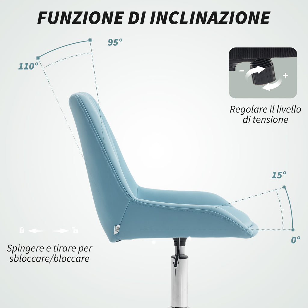 Height-Adjustable Desk Chair with 5 Wheels, PU Silicone, Foam and Steel, 52x58x80-90 cm, Blue