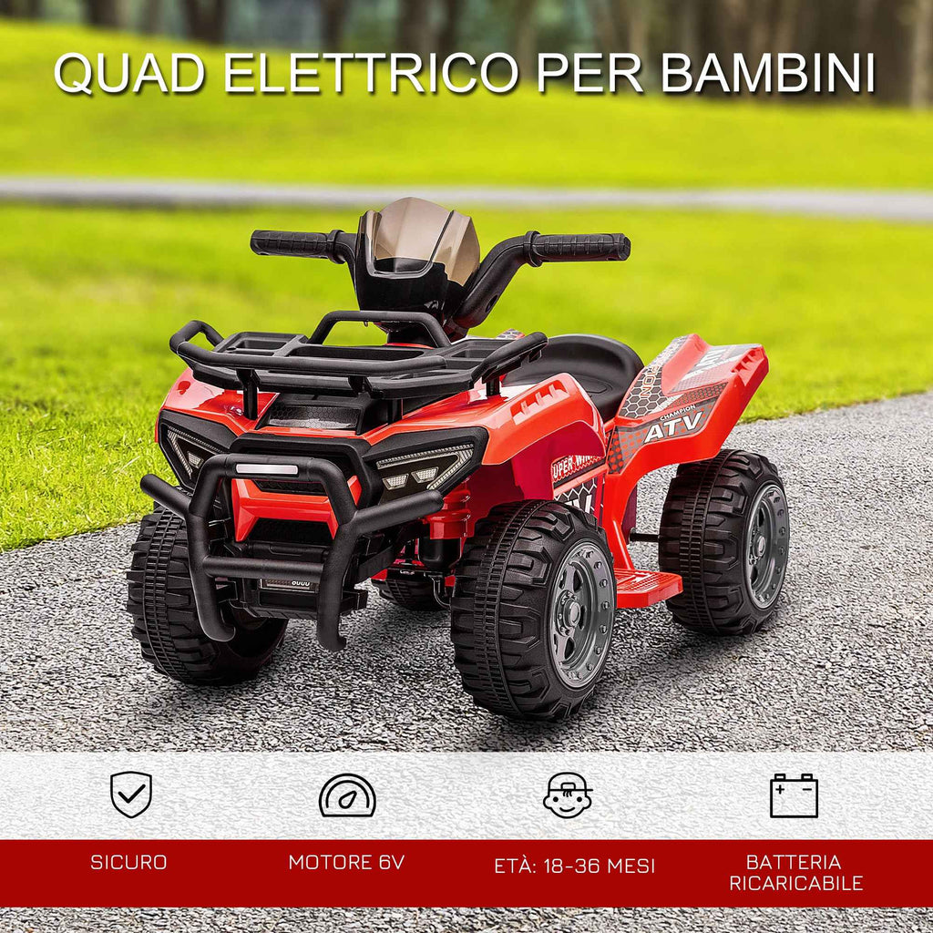 Electric Quad Bike for Kids with 6V Rechargeable Battery, Accelerator Button, Ages 18-36 Months, 70x42x45cm, Red