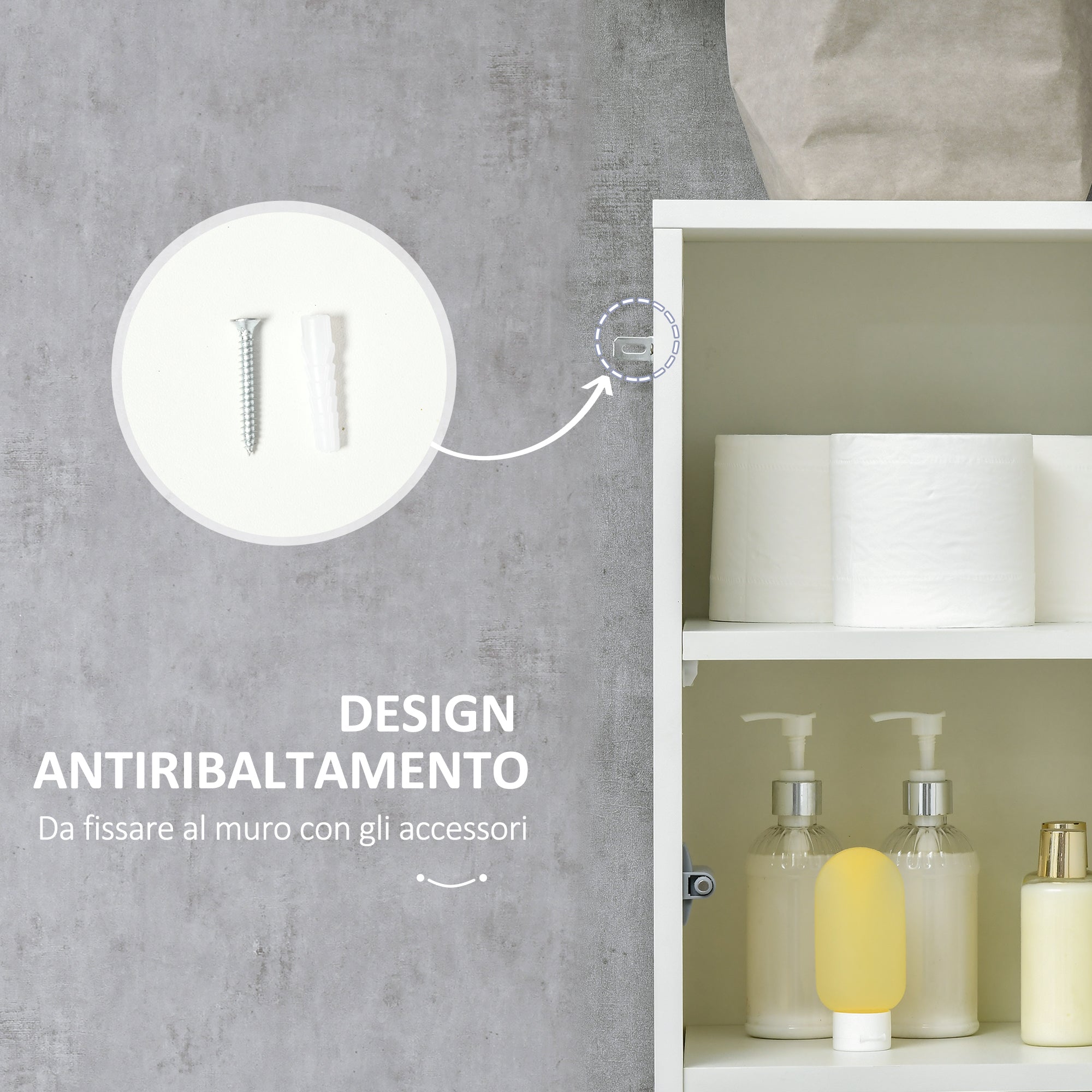 Bathroom Column with Drawer and 2 Cabinets Gloss White, 30x28x170cm