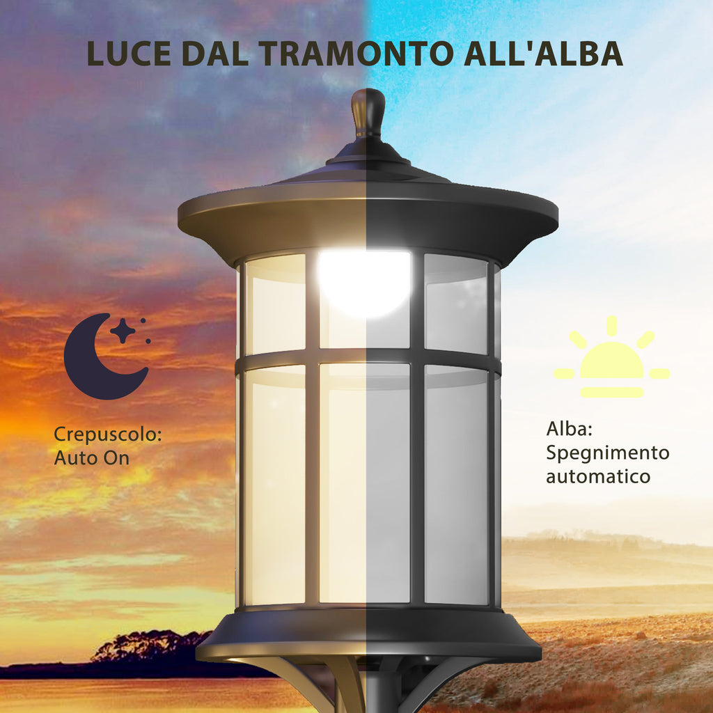 Outsunny Set of 2 Solar Street Lights with 6-Hour Battery Life and Ground Anchoring, in Stainless Steel and ABS, 23.5x23.5x184 cm, Black