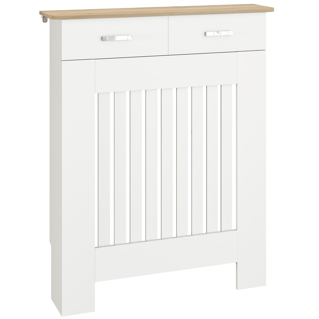 Anti-Tip Slatted Radiator Cover with Drawer, Wooden, 78x19x97 cm, White