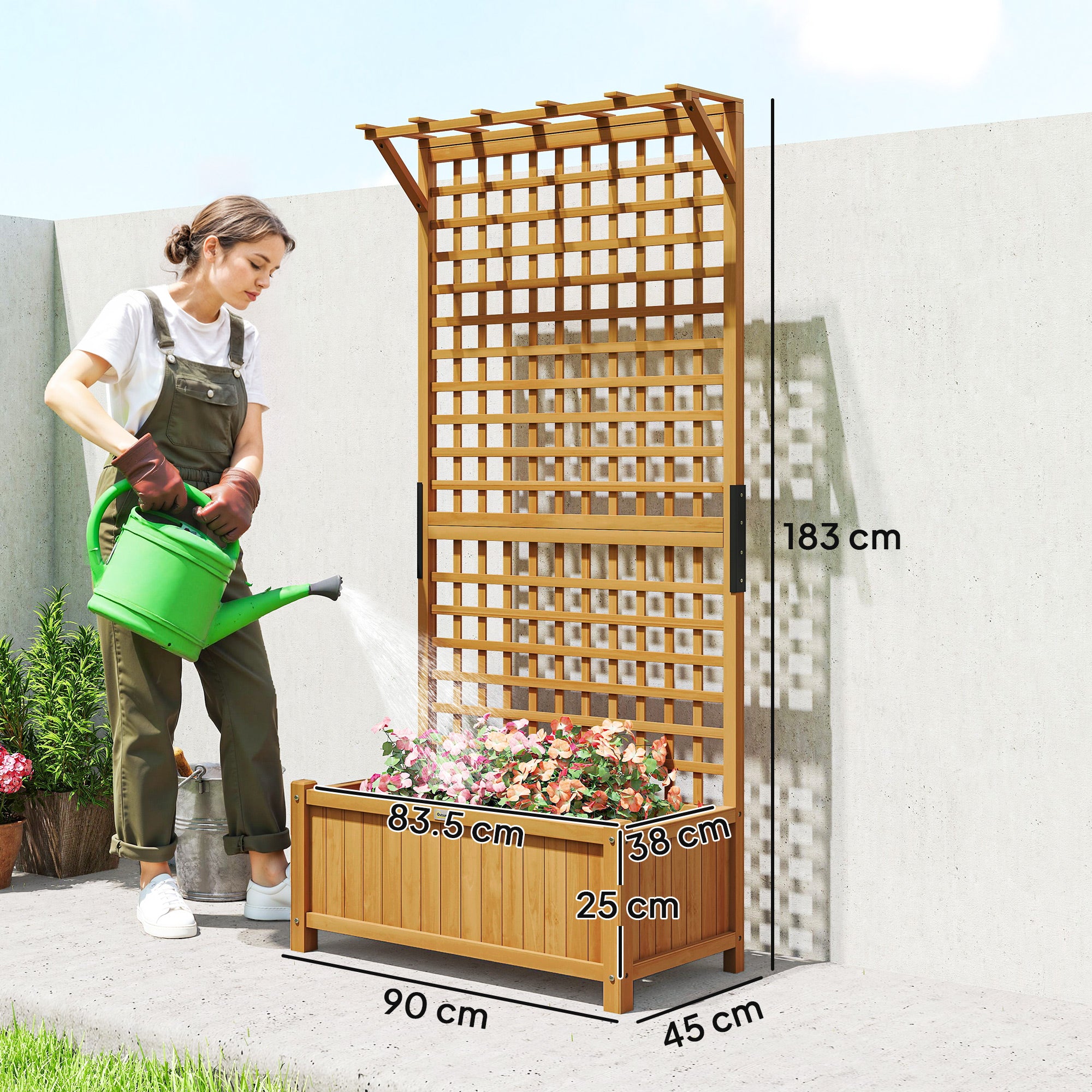 Outsunny Garden Planter with Wooden Trellis for Climbing Plants, 90x45x183 cm, Yellow