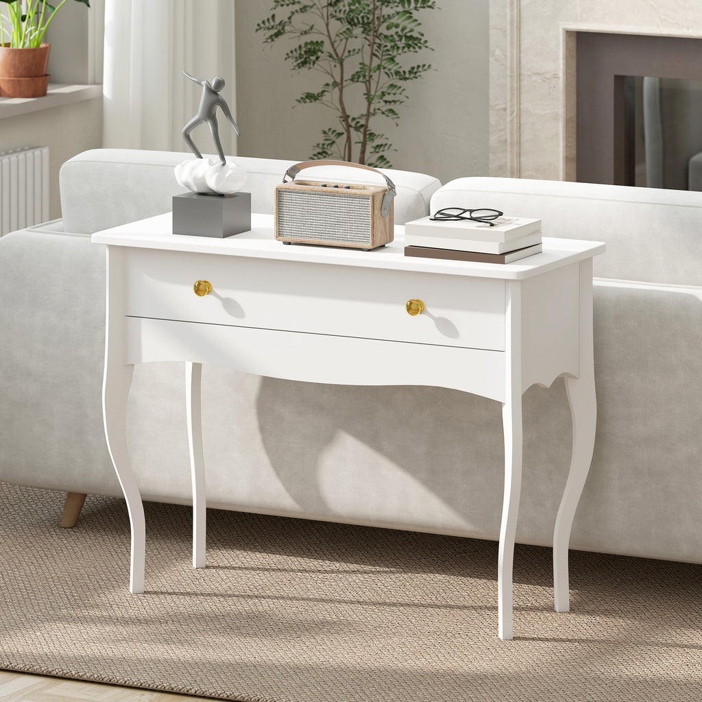 Dressing Table and Console Table for Entrance Hall with Large Wooden Drawer, 100x40x74 cm, White