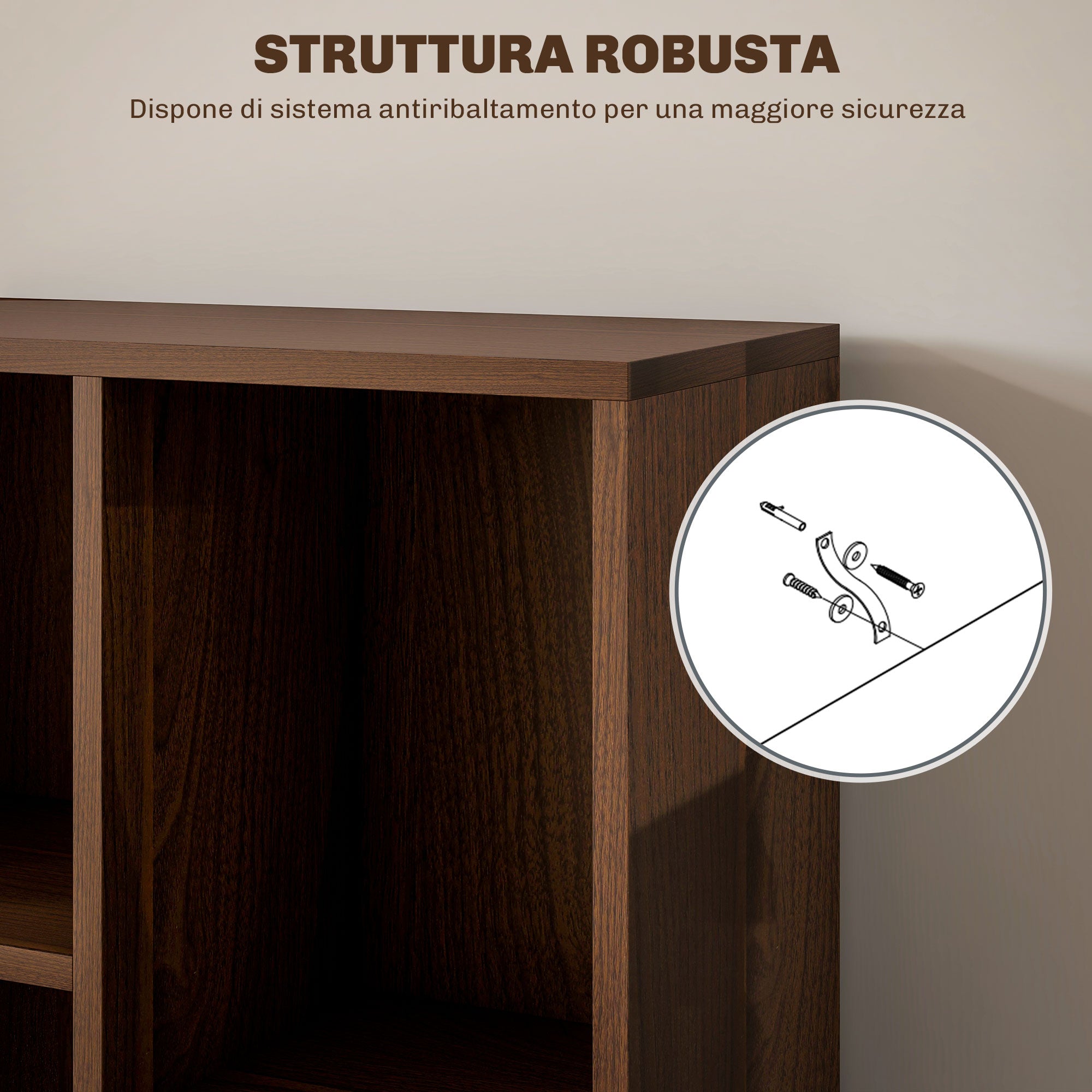 Wooden Cube Bookcase with 7 Shelves of Different Sizes, 50x24x106 cm, Walnut Color