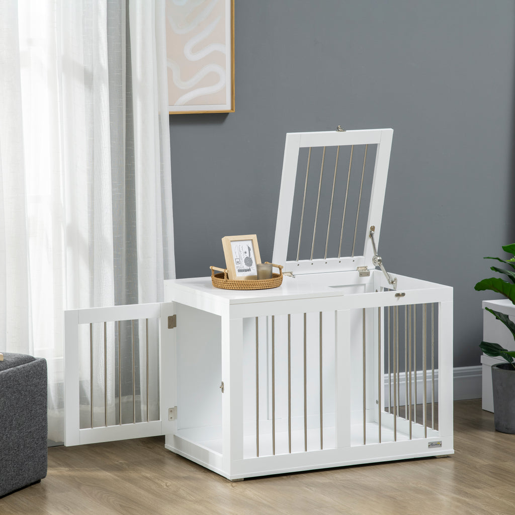 Medium Dog House with 2 Lockable Doors, Steel and MDF Cage, 80x50x56.5 cm, White