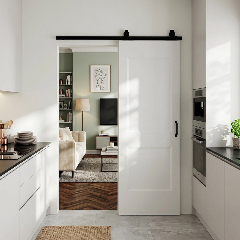 HOMCOM Sliding Door with Track, Guide and Mounting Kit, 76.2 x 3.5 x 213.4 cm, White, Pine Wood