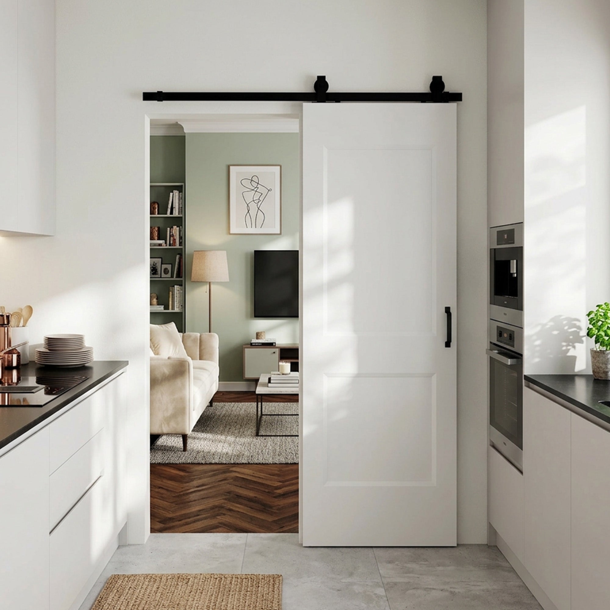HOMCOM Sliding Door with Track, Guide and Mounting Kit, 76.2 x 3.5 x 213.4 cm, White, Pine Wood