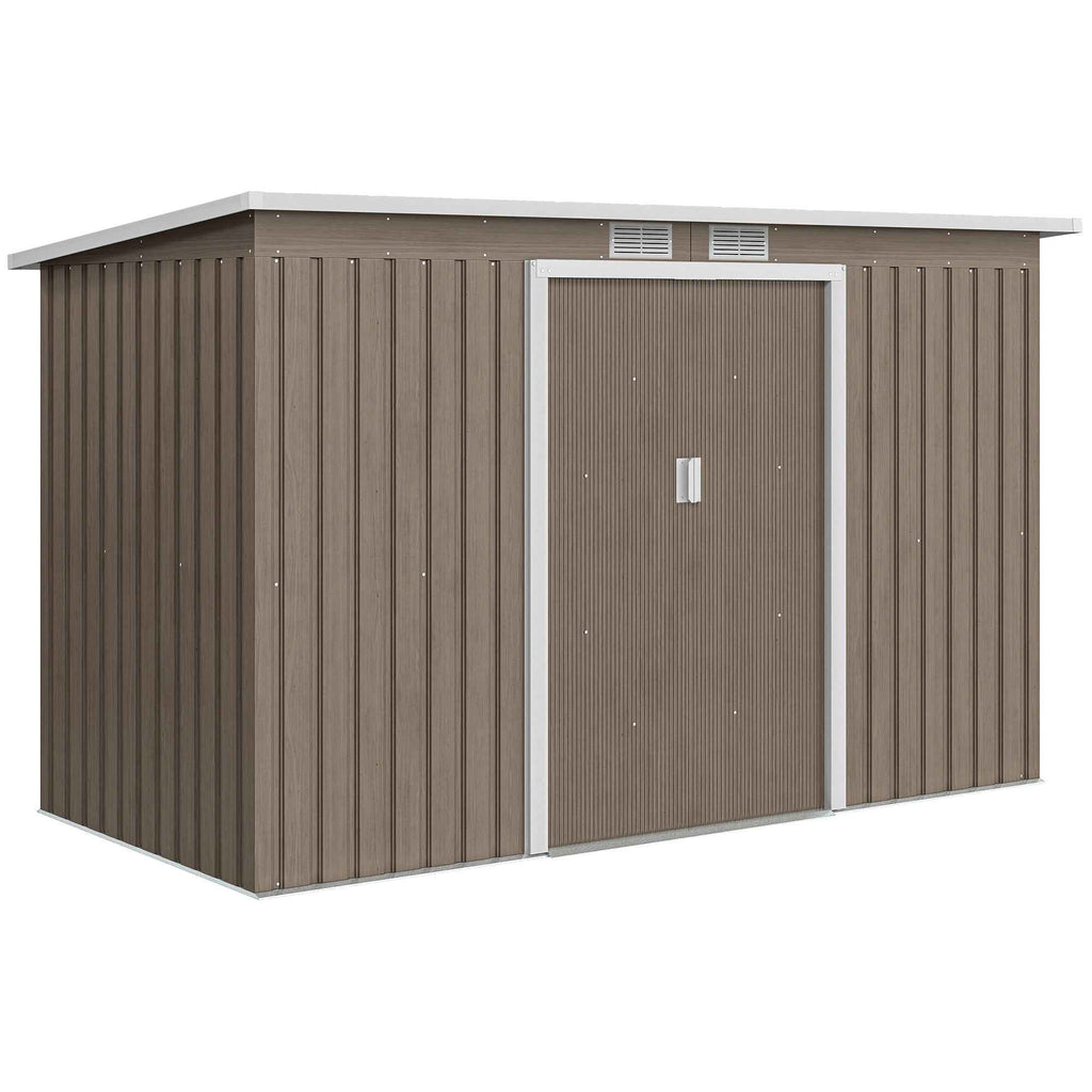 Outsunny Steel Garden Shed with 2 Vents and 2 Sliding Doors, 280x130x172 cm, Brown Wood