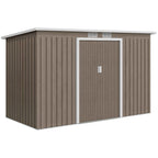 Outsunny Steel Garden Shed with 2 Vents and 2 Sliding Doors, 280x130x172 cm, Brown Wood