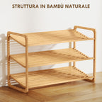 3-Tier Shoe Rack with Bamboo Slatted Shelves for 12 Shoes, 76 x 33 x 50.8 cm, Wood Color