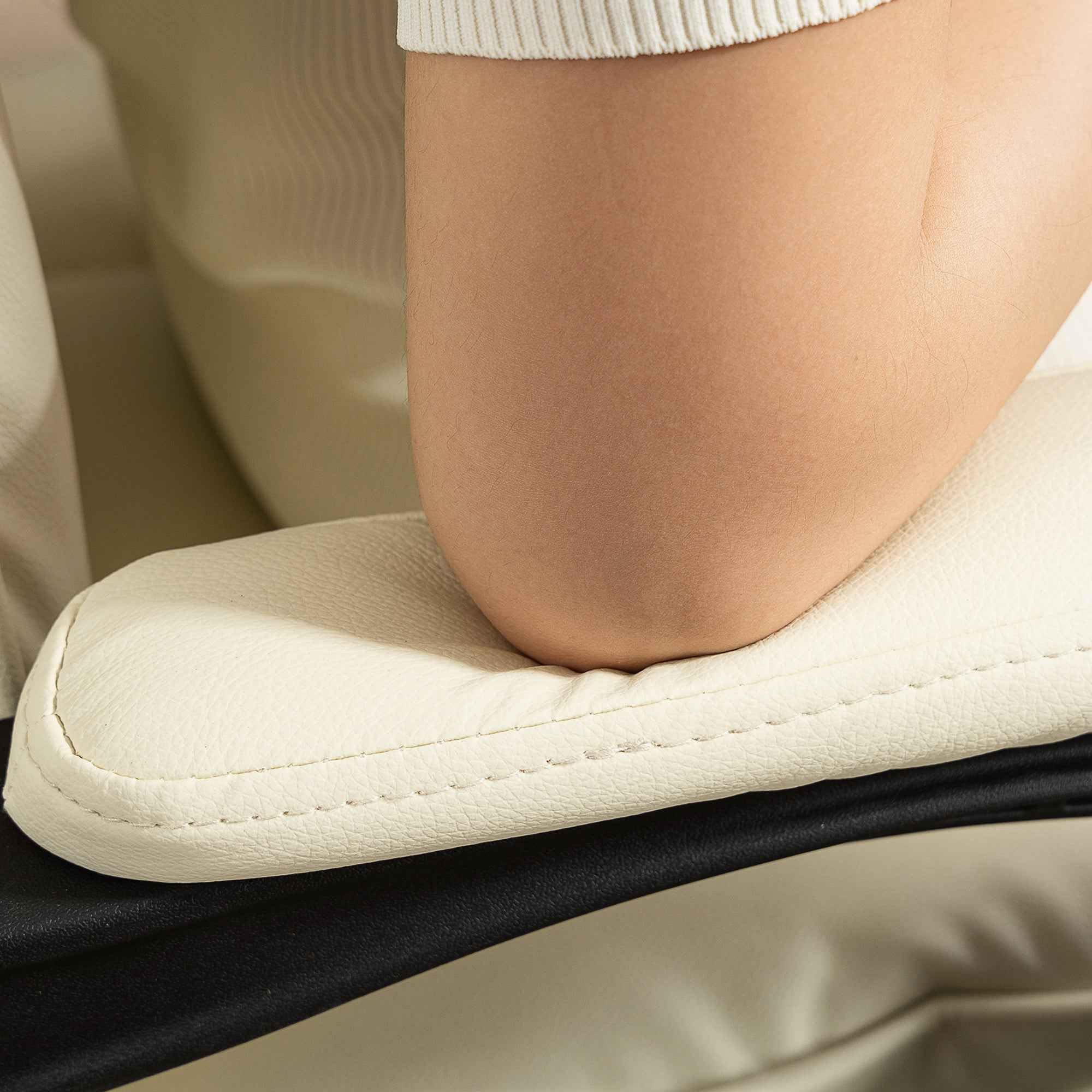 HOMCOM 155° Reclining Office Chair with Footrest, Double Padding and Faux Leather Upholstery, Beige