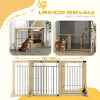 PawHut Extendable Dog Gate with Door and 2 Panels, Triangular Feet, 112-159x70 cm, Natural Wood