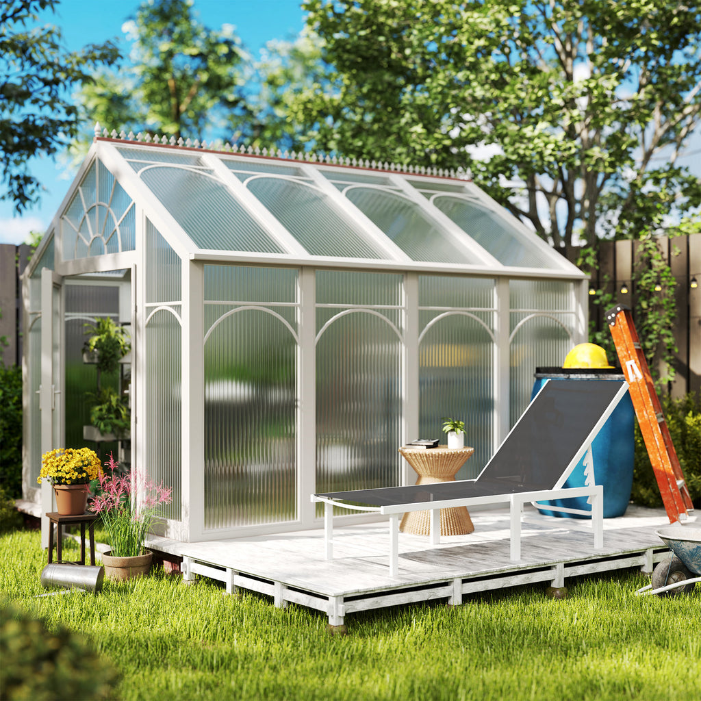 Deckchair with 5-Level Adjustable Backrest, in Steel and Textilene, 60x166x84 cm, White and Gray