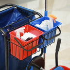 Cleaning Trolley with Garbage Bag, 4 Buckets and Mop Wringer, 93x80x97 cm, Red Blue and Black