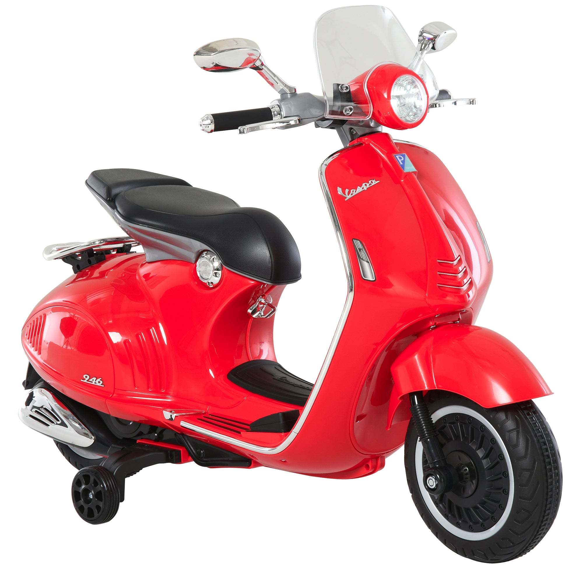 Officially Licensed Vespa Electric Ride-On Motorcycle for Kids, 2 Wheels, Lights and Sounds, 108x49x75 cm, Red