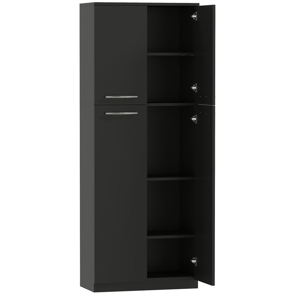 Minimal Storage Unit with 2 Cabinets and Adjustable Shelves, Black Wood, 59x31x155 cm
