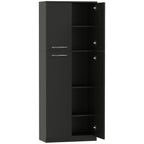 Minimal Storage Unit with 2 Cabinets and Adjustable Shelves, Black Wood, 59x31x155 cm