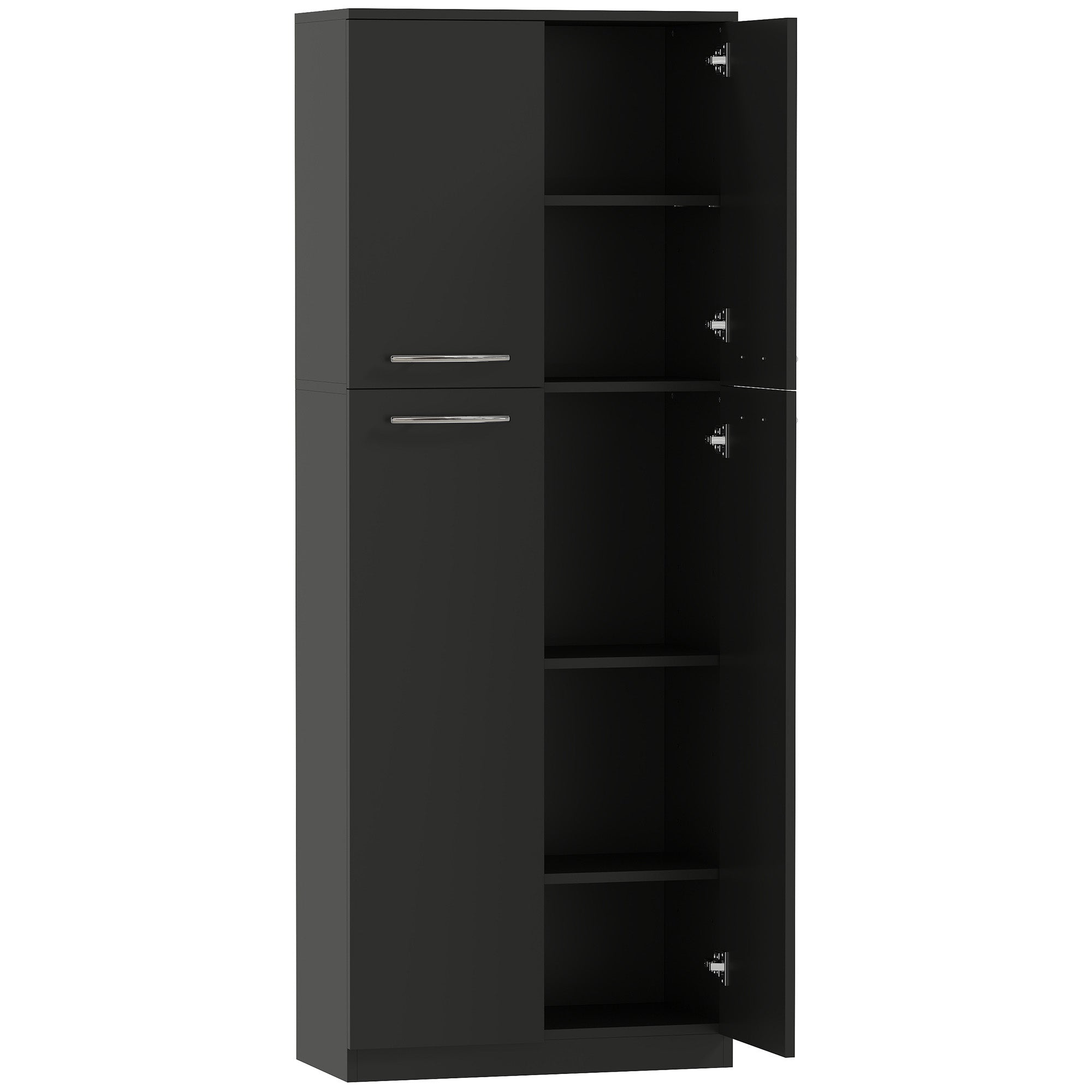 Minimal Storage Unit with 2 Cabinets and Adjustable Shelves, Black Wood, 59x31x155 cm