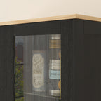 Wooden Kitchen Pantry Cabinet with 9 Adjustable Shelves with Glass Doors, 76x36x160 cm, Black and Wood color