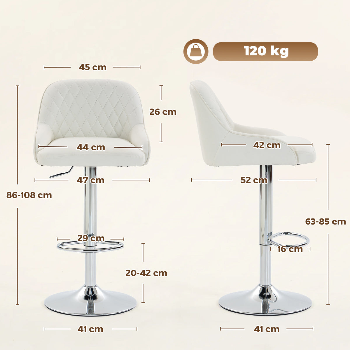 HOMCOM Set of 2 Swivel and Height-Adjustable Bar Stools with Backrest, Faux Leather, White