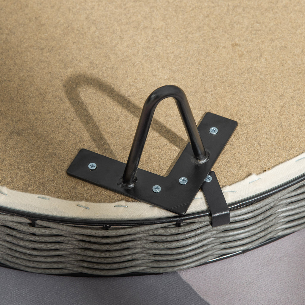 PE Rattan Dog and Cat Bed with Washable Plush Cushion, Φ60x32cm Dark Grey