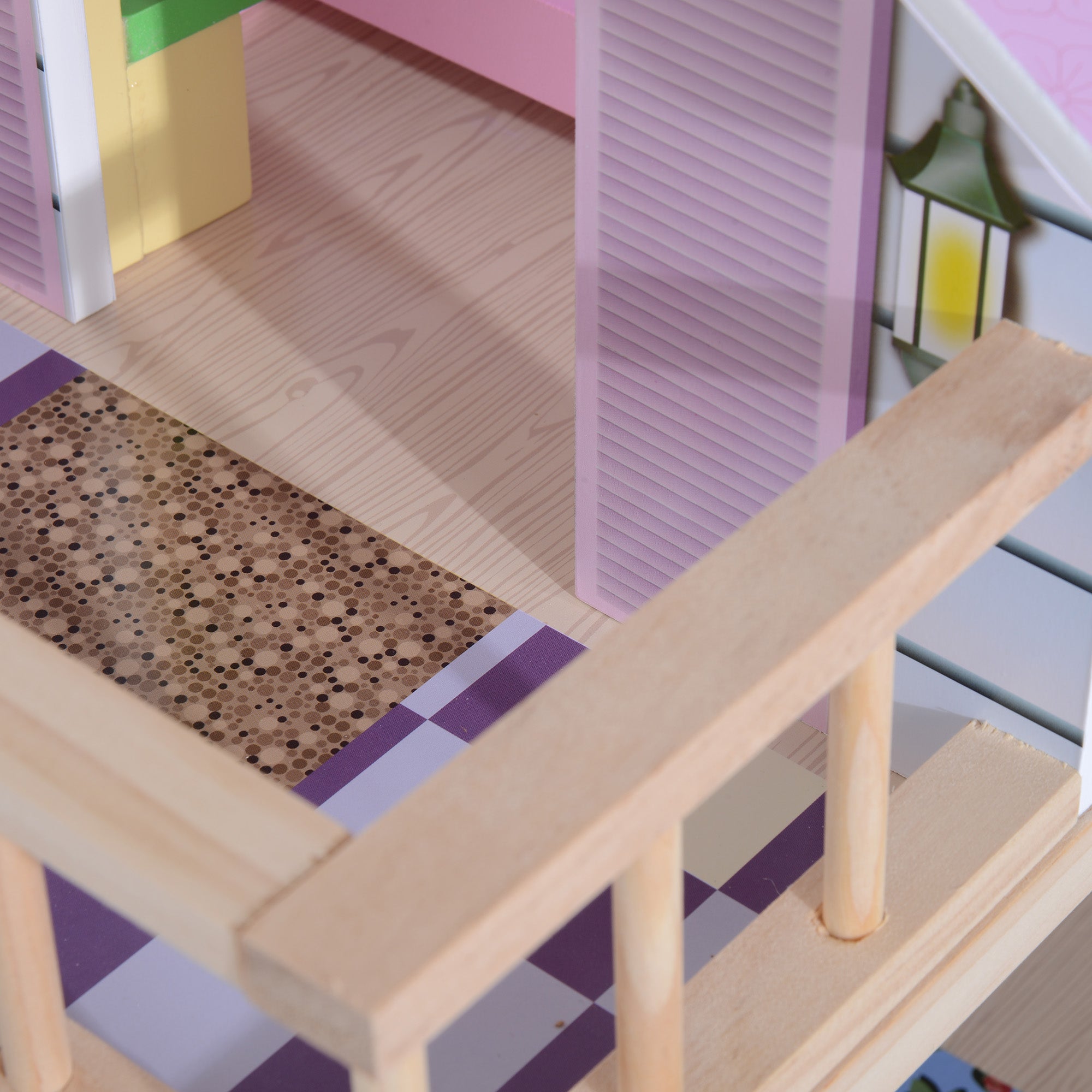 4-Story Dollhouse for Children Ages 3+, Pine Wood and MDF, with 13 Accessories, Pink, 60x30x80 cm
