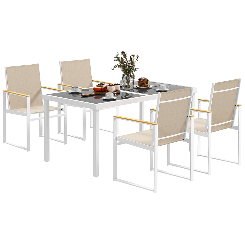 Rectangular Glass Dining Table and 4 Armchairs Garden Set, Multicolor