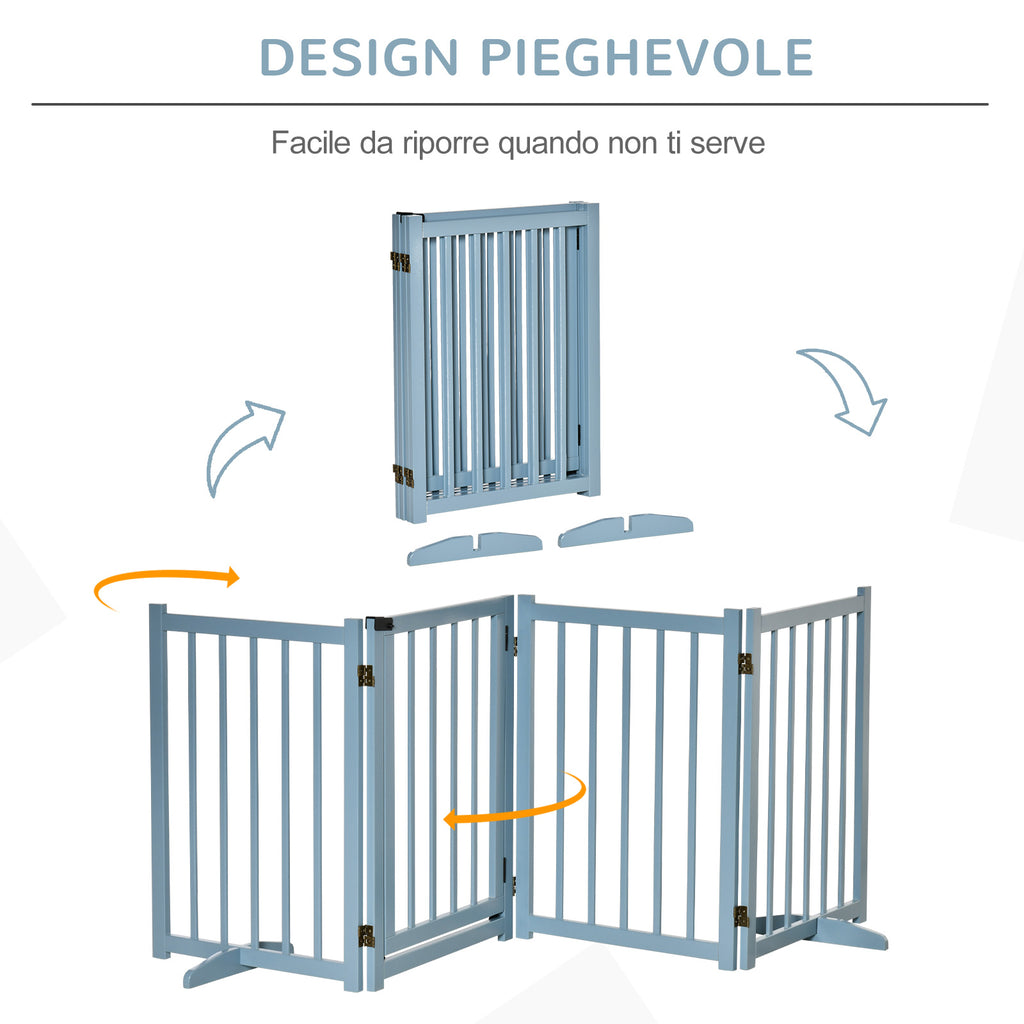 Folding Dog Gate for Small/Medium Dogs with 4 Wooden Panels and Door, 237.5 x 36 x 80 cm, Grey