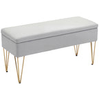 Bedside Bench with Fabric Storage and Steel Legs, 100x40x49 cm, Light Grey