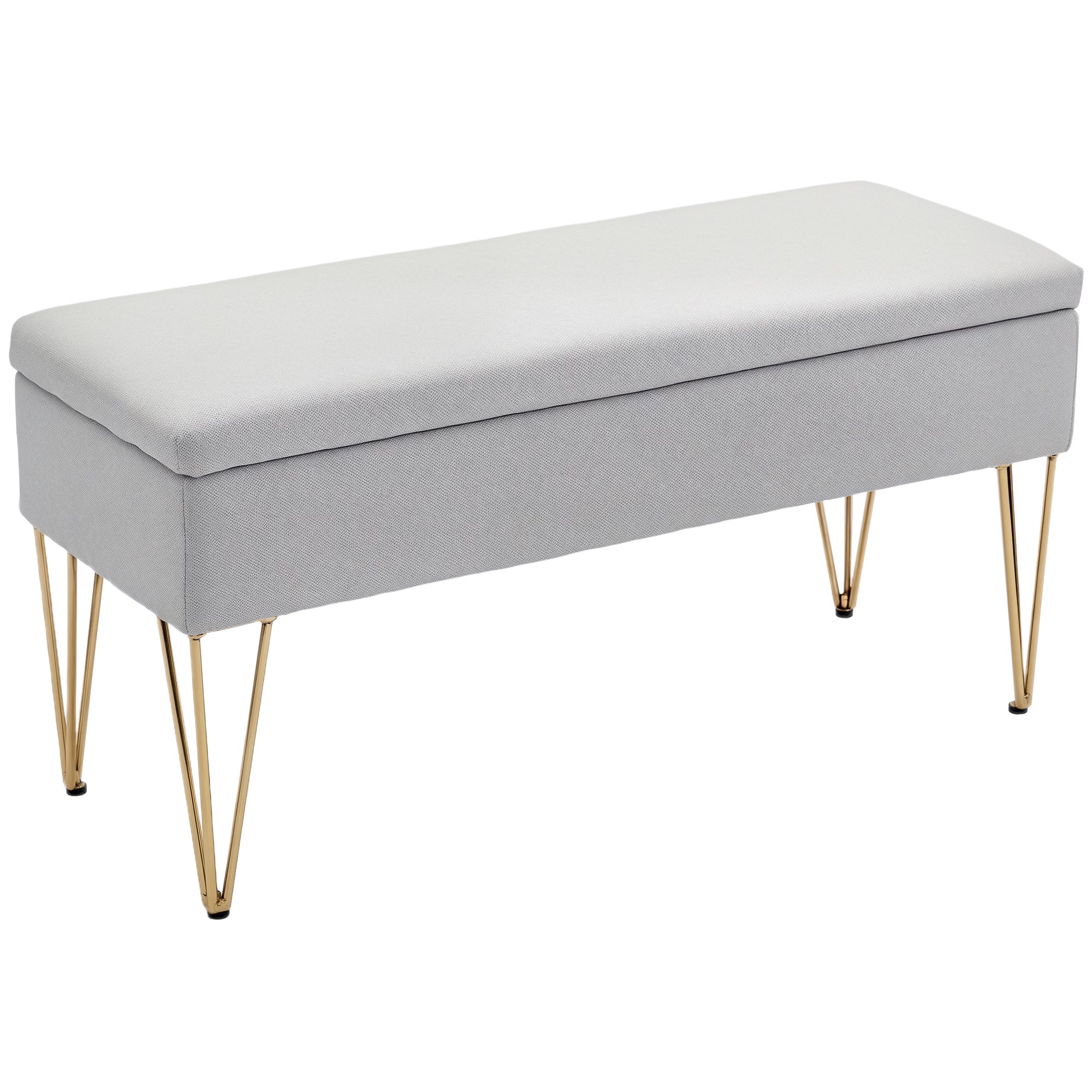Bedside Bench with Fabric Storage and Steel Legs, 100x40x49 cm, Light Grey