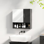 Wooden Bathroom Mirror Cabinet with Adjustable Shelves and Open Shelf, 54x15.2x55.3 cm, Black