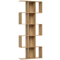 5-Tier S-Shaped Bookcase with 15 Shelves, Wooden, 80x24x200 cm, Oak Color