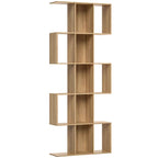 5-Tier S-Shaped Bookcase with 15 Shelves, Wooden, 80x24x200 cm, Oak Color