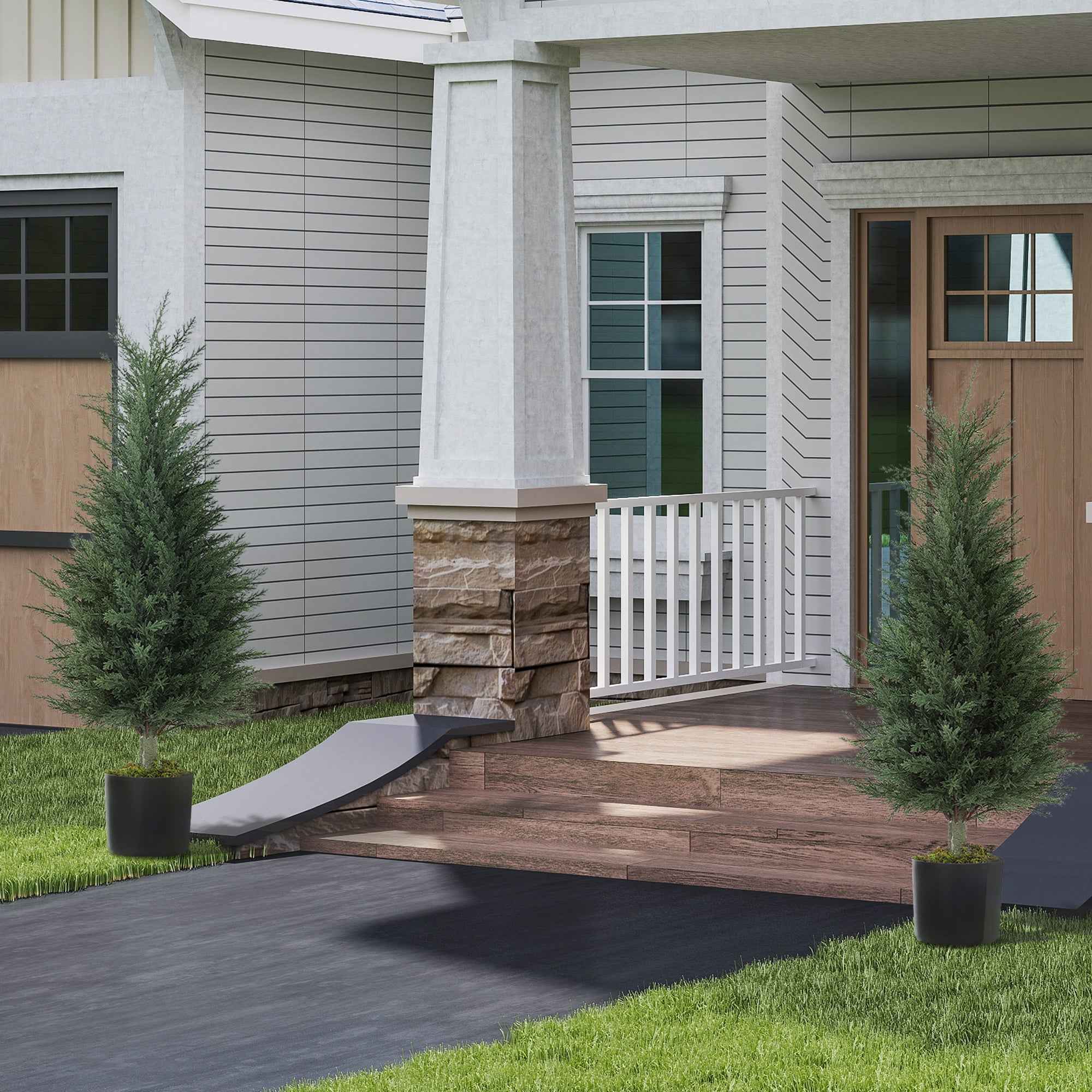 Outsunny Set of 2 Artificial Cypress Trees, UV-Resistant, Ø40x90 cm, Green