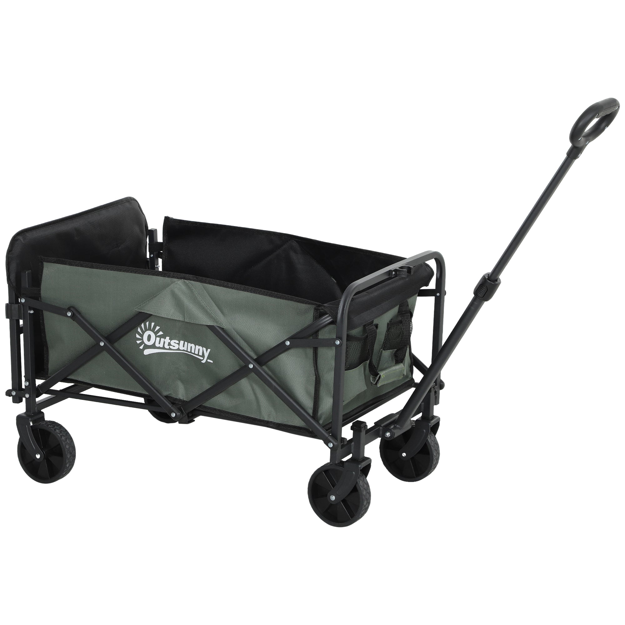 72L Folding Garden Trolley with Opening Panel, in Steel and Polyester, 114x46x65-92 cm, Green