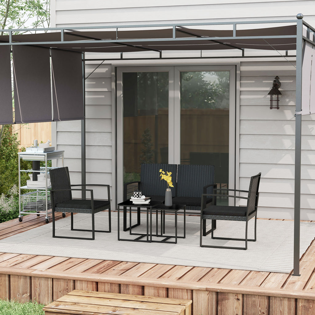 Outsunny garden set with 2 chairs, sofa and 2 tables with cushions and glass top, black - Borgè