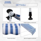 Outsunny 3x1.5m Arm Awning with Crank and Telescopic Structure, White and Blue