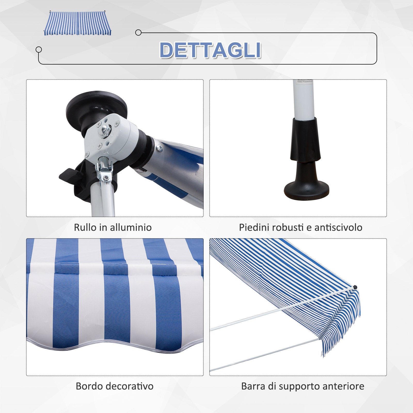 Outsunny 3x1.5m Arm Awning with Crank and Telescopic Structure, White and Blue