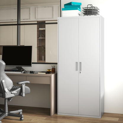 Office Cabinet with 4 Adjustable Shelves, Steel, 80x40x180 cm, White