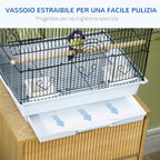 Metal and Plastic Bird Cage with Carrying Handle and Removable Tray, 50.5x41x63 cm, White